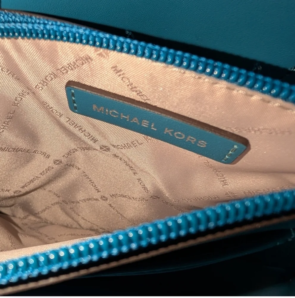 Michael Kors Brown Satchel with Teal and Light Blue Trim